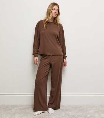 Dark Brown Jersey Wide Leg Joggers