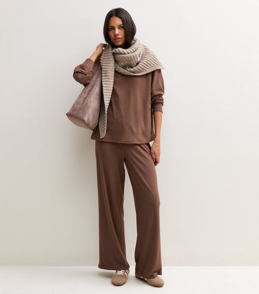 Dark Brown Jersey Wide Leg Joggers
