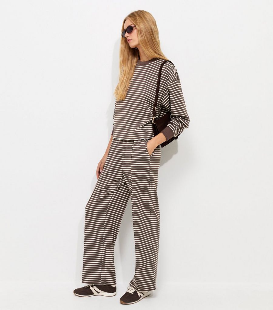 Premium Brown Striped Wide Leg Jogger Trousers
