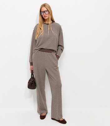 Premium Brown Striped Wide Leg Jogger Trousers