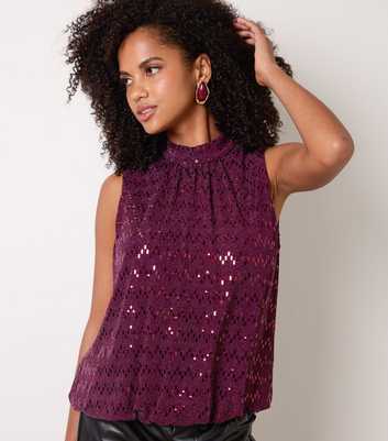 Blue Vanilla Dark Burgundy High Neck Lurex Puff Ball Blouse