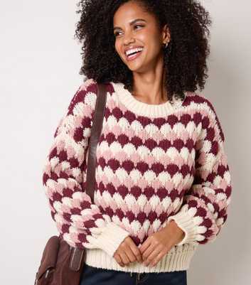 Blue Vanilla Cream Contrast Knit Round Neck Jumper