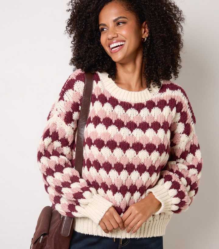 Blue Vanilla Cream Contrast Knit Round Neck Jumper