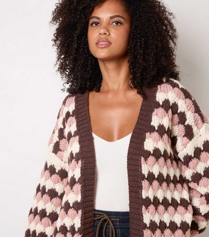 Blue Vanilla Light Pink Patterned Stripe V-Neck Cardigan