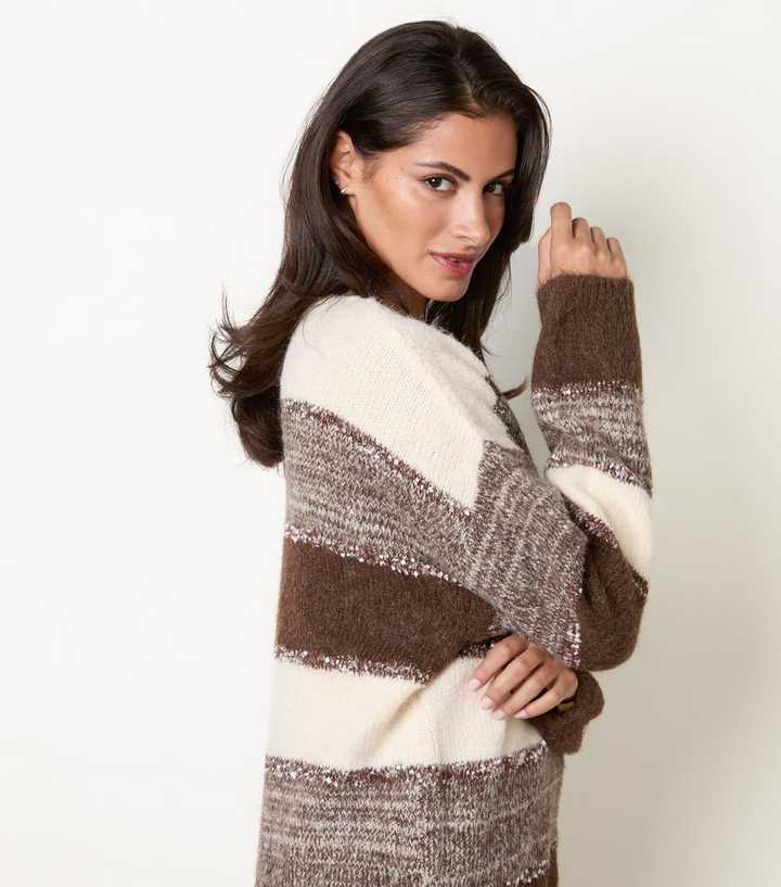 Blue Vanilla Dark Brown Striped Crew Neck Jumper