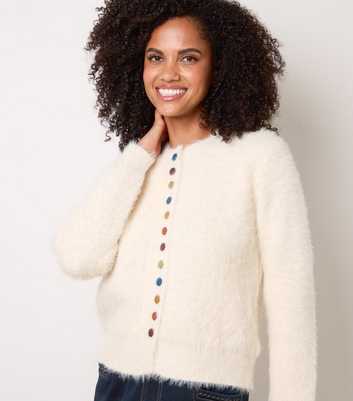 Blue Vanilla Cream Fluffy Knitted Multi Coloured Button Cardigan