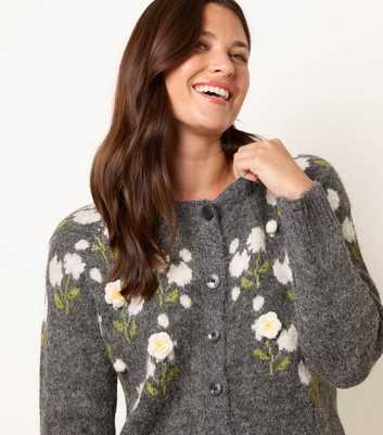 Blue Vanilla Dark Grey Floral Knit Cardigan
