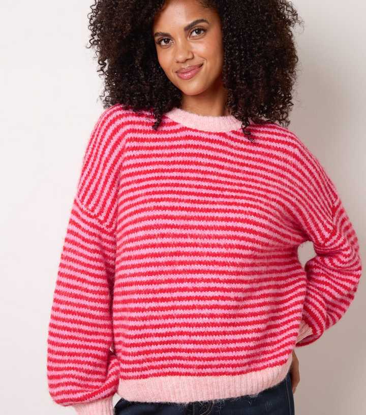 Blue Vanilla Dark Red Striped Round Neck Knitted Jumper