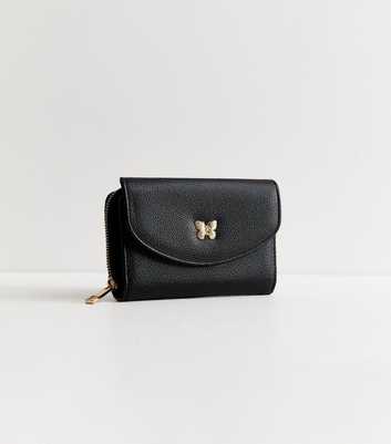 Black Faux Leather Butterfly Charm Pebble Textured Purse