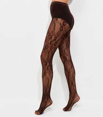 Dark Brown Floral Lace Tights