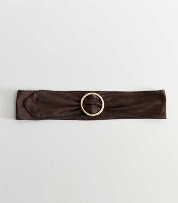 Dark Brown Faux Suede Wide Circle Buckle Belt