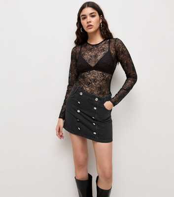 Black Denim Double Breasted Micro Mini Skirt