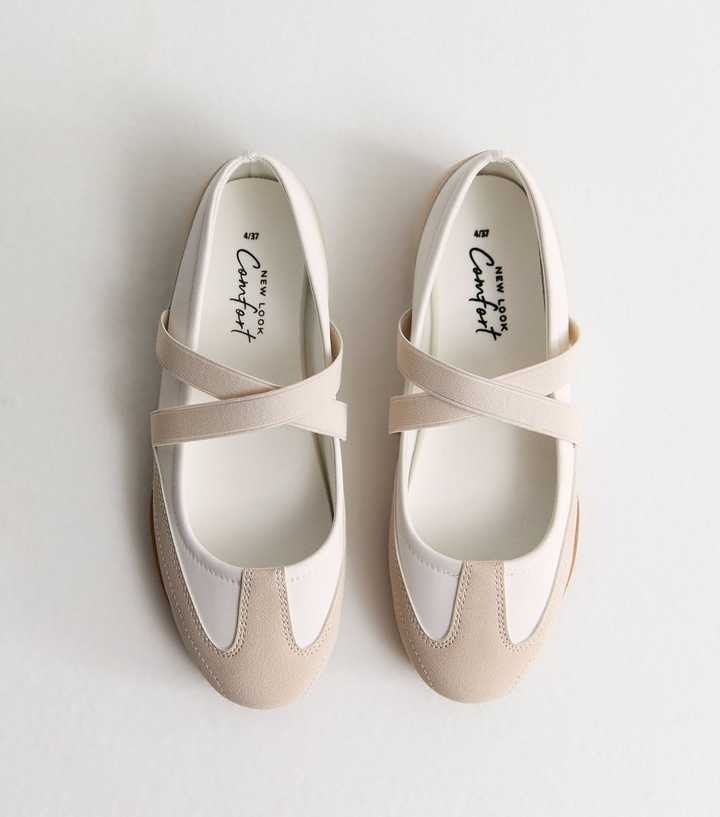 Off White and Oatmeal Crossover Strap Sneakerina Sport Ballet Flats