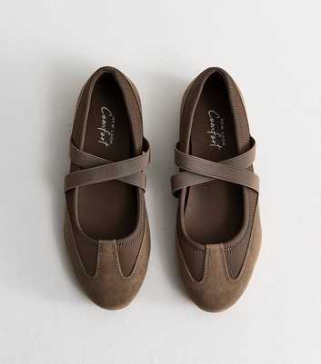 Light Brown Faux Suede Crossover Strap Ballet Flats