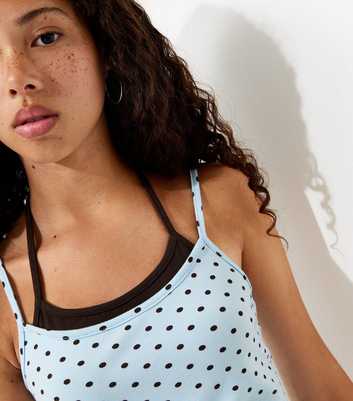 Girls Blue Polka Dot 2 In 1 Halterneck Cami Top