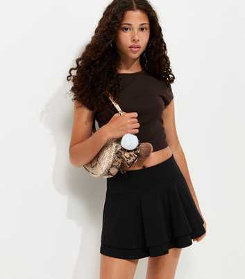 Girls Black Cotton Rich Jersey Flippy Mini Skort