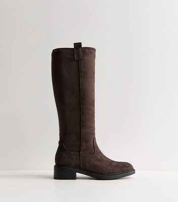 Dark Brown Faux Suede Riding Boots