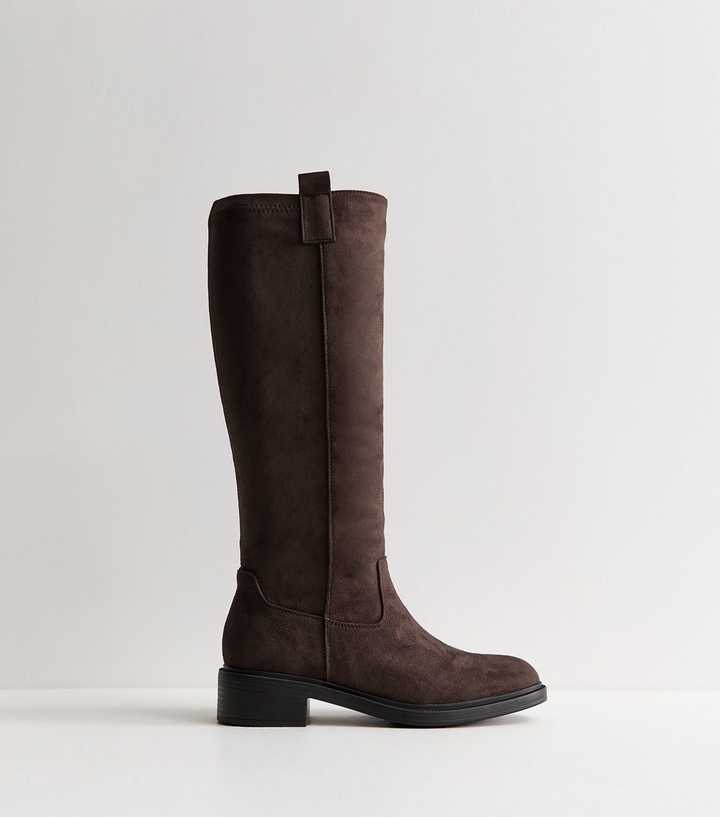 Dark Brown Faux Suede Riding Boots