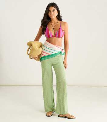 Gini London Light Green Textured Beach Wide Leg Trousers
