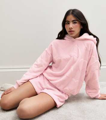 Girls Pink Heart Pattern Hoodie and Shorts Pyjama Set