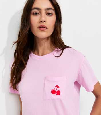 Light Pink Cotton Cherry Pocket Oversized T-Shirt