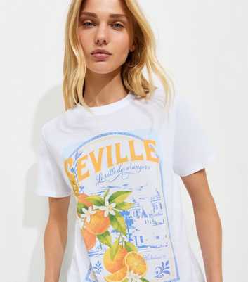 White Cotton Seville Orange Print T-Shirt