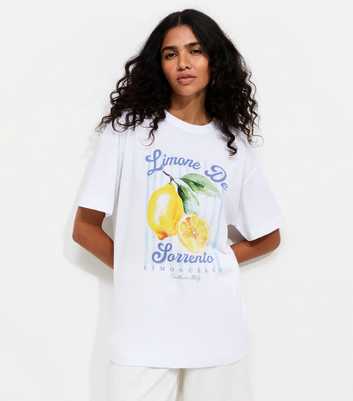 White Lemon Print Oversized Print T-Shirt