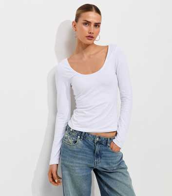 White Cotton Rich Long Sleeve Scoop Neck Top
