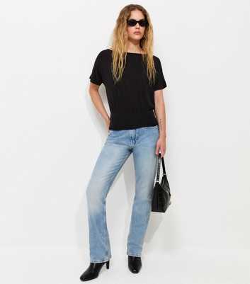 Black Jersey Draped Wide Waistband Top