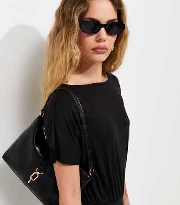 Black Jersey Draped Wide Waistband Top