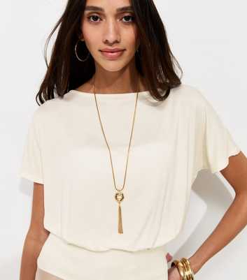 Off White Jersey Draped Wide Waistband Top
