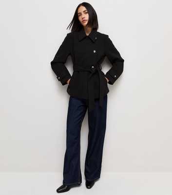 Black Double Breasted Belted Pea Coat