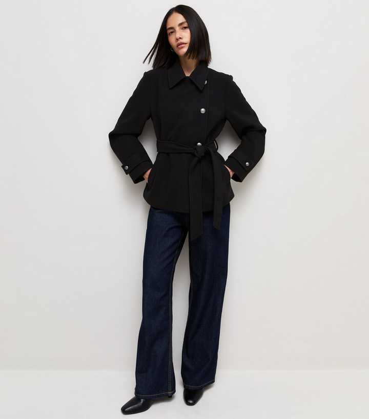 Black Double Breasted Belted Pea Coat