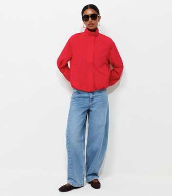 Bright Red Bubble Hem Stand Up Collar Jacket