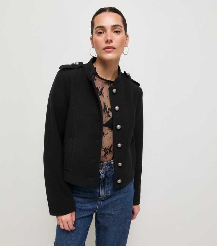 Black Military Button Through Jacket