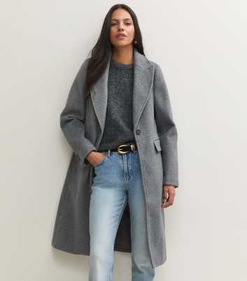Grey Herringbone Midi Coat