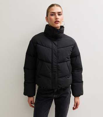 Black Funnel Neck Puffer Jacket