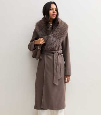Mink Faux Fur Wide Collar Belted Coat