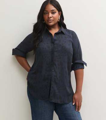 Curves Blue Animal Print Long Sleeve Shirt