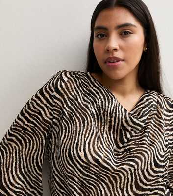 Curves Black Zebra Print Cowl Neck Blouse