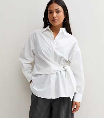 Petite White Cotton Poplin Hardware Detail Gathered Shirt