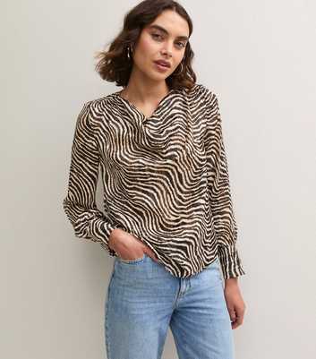 Tall Black Zebra Print Cowl Neck Long Sleeve Blouse