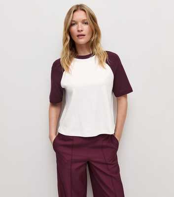 Premium Dark Burgundy Cotton Contrast Raglan Sleeve T-Shirt