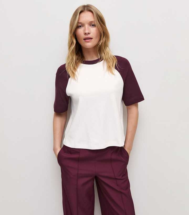 Premium Dark Burgundy Cotton Contrast Raglan Sleeve T-Shirt