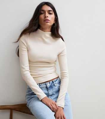 Premium Cream Cotton Rich Ribbed Long Sleeve Top