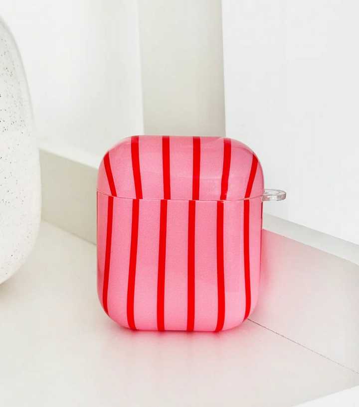 Coconut Lane Pink Cherry Stripe Airpods Case