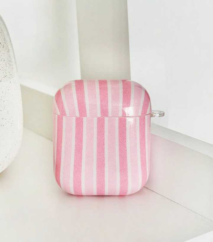 Coconut Lane Pink Powder Stripes Airpods Case