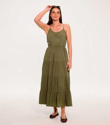 Sunshine Soul Dark Khaki Tiered Cami Midi Dress