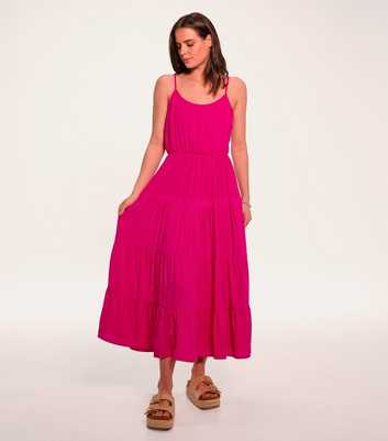 Sunshine Soul Bright Pink Tiered Cami Midi Dress