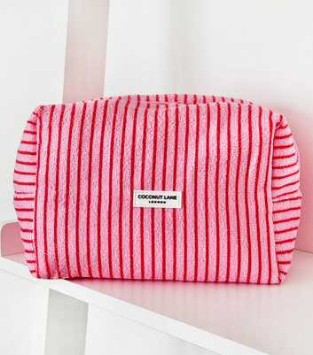 Coconut Lane Dark Pink Cherry Stripes Towel Makeup Bag